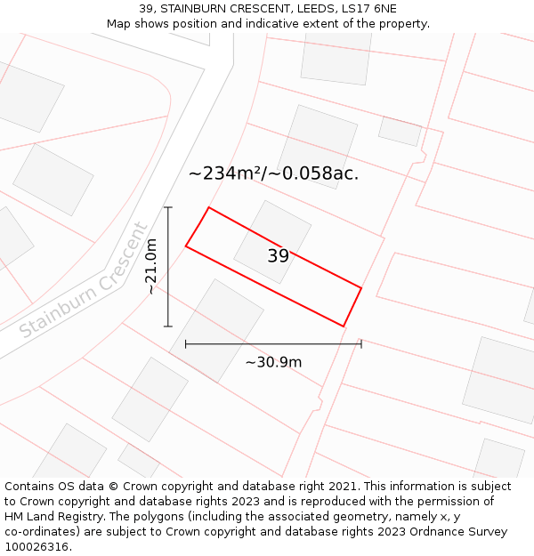 39, STAINBURN CRESCENT, LEEDS, LS17 6NE: Plot and title map