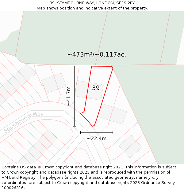 39, STAMBOURNE WAY, LONDON, SE19 2PY: Plot and title map