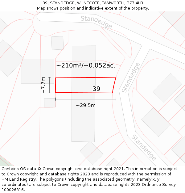 39, STANDEDGE, WILNECOTE, TAMWORTH, B77 4LB: Plot and title map