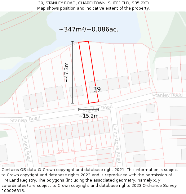 39, STANLEY ROAD, CHAPELTOWN, SHEFFIELD, S35 2XD: Plot and title map