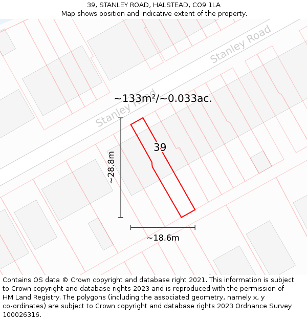 39, STANLEY ROAD, HALSTEAD, CO9 1LA: Plot and title map