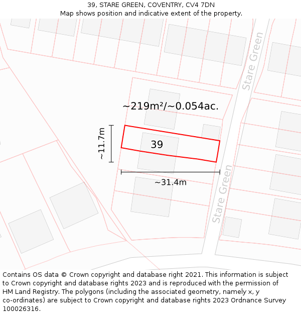 39, STARE GREEN, COVENTRY, CV4 7DN: Plot and title map