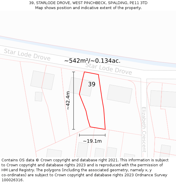39, STARLODE DROVE, WEST PINCHBECK, SPALDING, PE11 3TD: Plot and title map