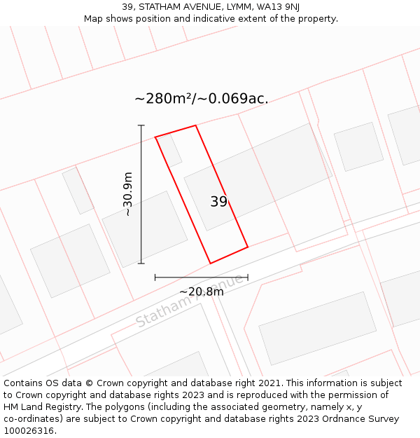 39, STATHAM AVENUE, LYMM, WA13 9NJ: Plot and title map