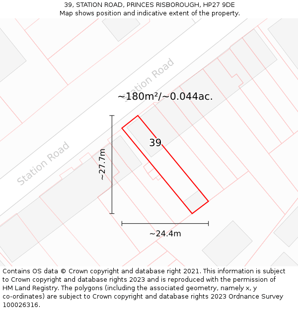 39, STATION ROAD, PRINCES RISBOROUGH, HP27 9DE: Plot and title map