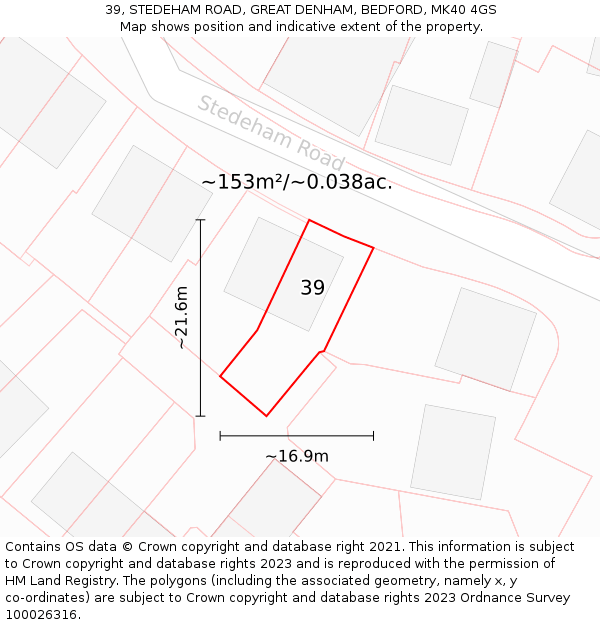 39, STEDEHAM ROAD, GREAT DENHAM, BEDFORD, MK40 4GS: Plot and title map