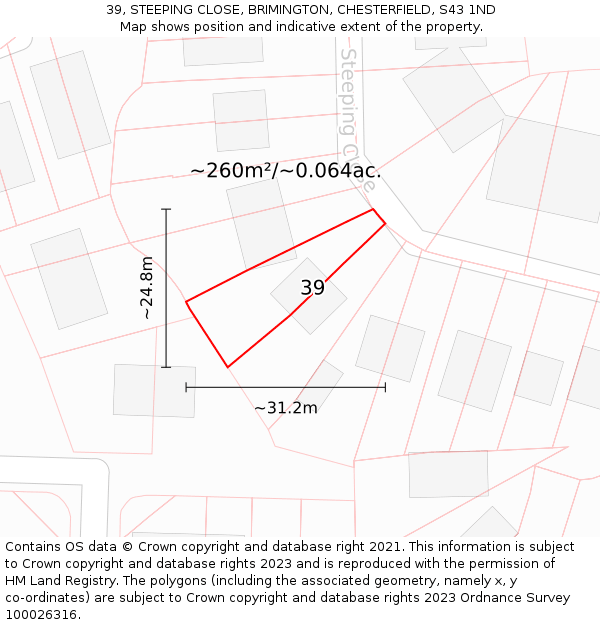 39, STEEPING CLOSE, BRIMINGTON, CHESTERFIELD, S43 1ND: Plot and title map