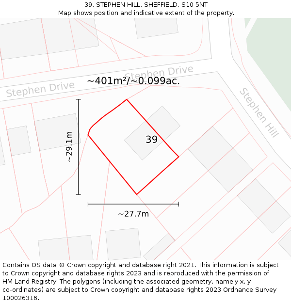39, STEPHEN HILL, SHEFFIELD, S10 5NT: Plot and title map