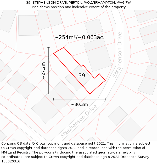 39, STEPHENSON DRIVE, PERTON, WOLVERHAMPTON, WV6 7YA: Plot and title map