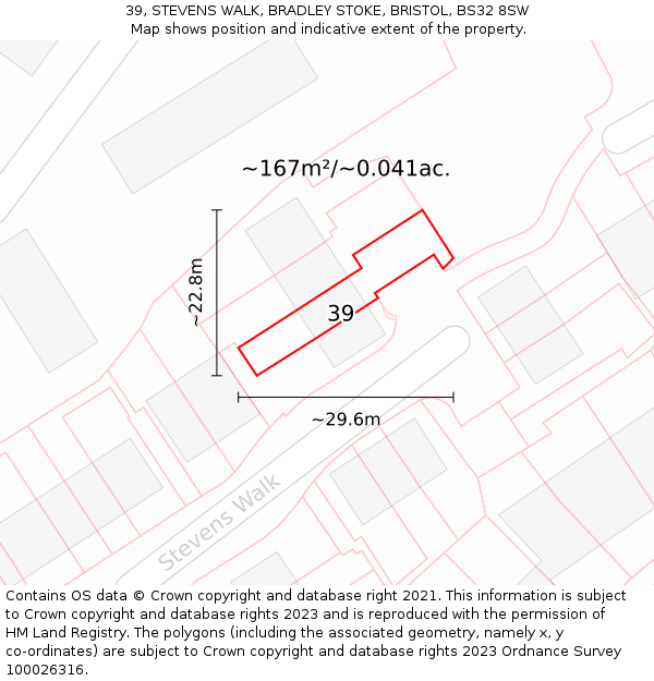 39, STEVENS WALK, BRADLEY STOKE, BRISTOL, BS32 8SW: Plot and title map
