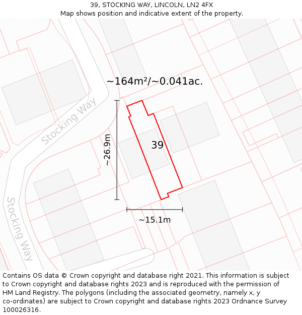 39, STOCKING WAY, LINCOLN, LN2 4FX: Plot and title map