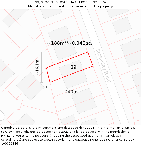 39, STOKESLEY ROAD, HARTLEPOOL, TS25 1EW: Plot and title map