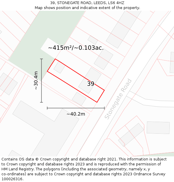 39, STONEGATE ROAD, LEEDS, LS6 4HZ: Plot and title map