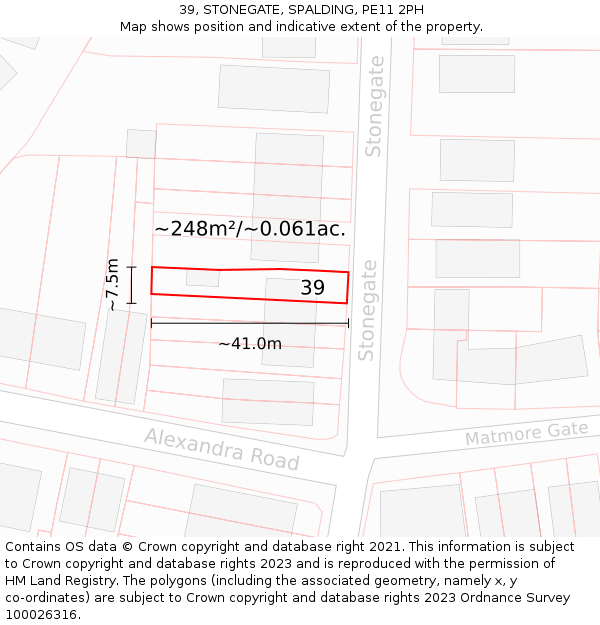 39, STONEGATE, SPALDING, PE11 2PH: Plot and title map