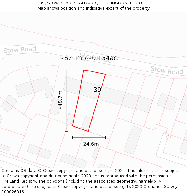 39, STOW ROAD, SPALDWICK, HUNTINGDON, PE28 0TE: Plot and title map