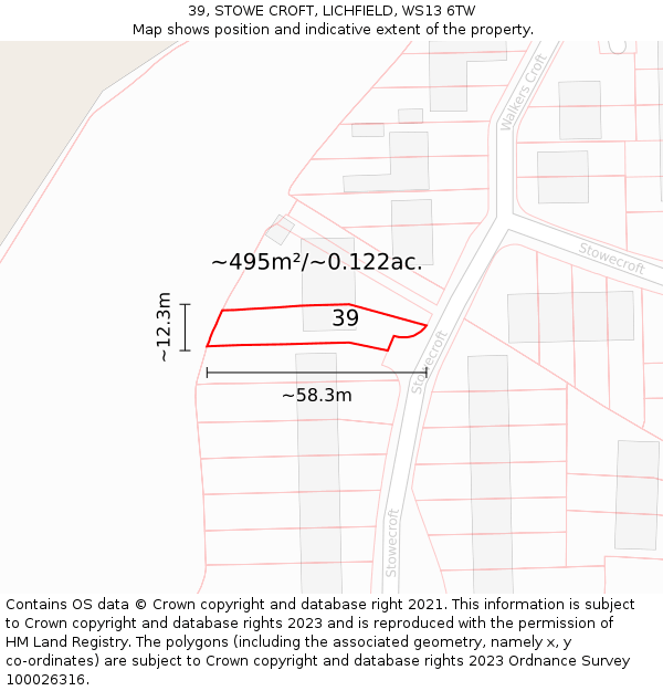 39, STOWE CROFT, LICHFIELD, WS13 6TW: Plot and title map