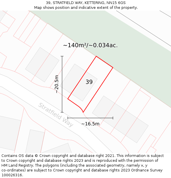 39, STRATFIELD WAY, KETTERING, NN15 6GS: Plot and title map