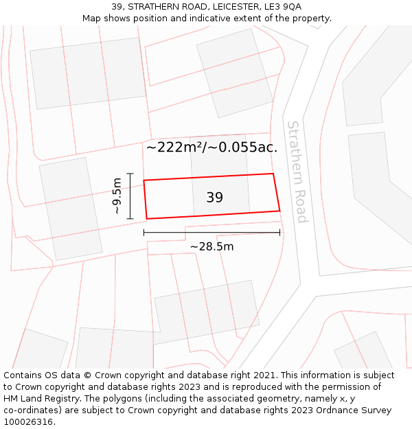 39, STRATHERN ROAD, LEICESTER, LE3 9QA: Plot and title map