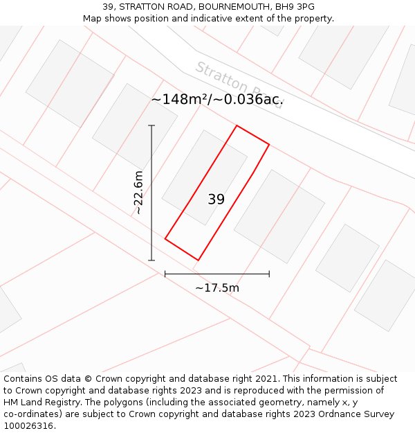39, STRATTON ROAD, BOURNEMOUTH, BH9 3PG: Plot and title map