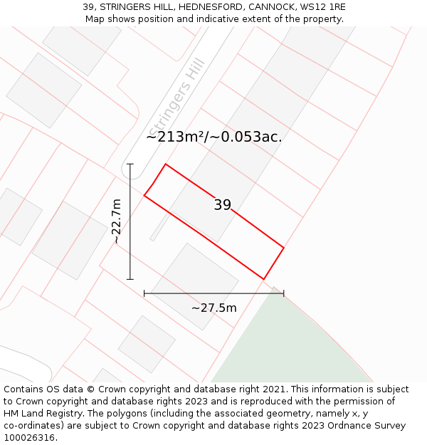 39, STRINGERS HILL, HEDNESFORD, CANNOCK, WS12 1RE: Plot and title map