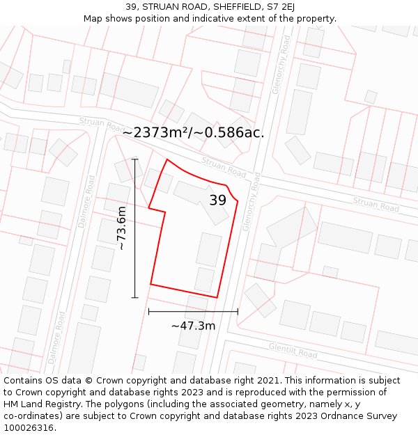39, STRUAN ROAD, SHEFFIELD, S7 2EJ: Plot and title map