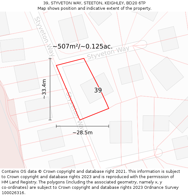 39, STYVETON WAY, STEETON, KEIGHLEY, BD20 6TP: Plot and title map