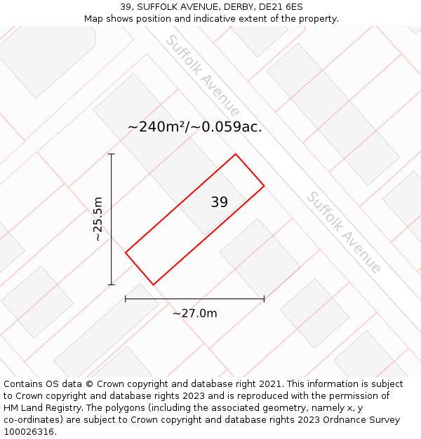 39, SUFFOLK AVENUE, DERBY, DE21 6ES: Plot and title map