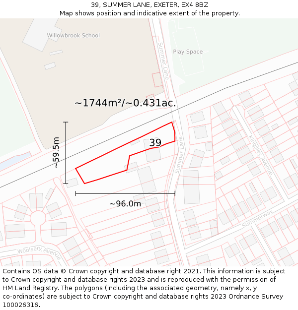 39, SUMMER LANE, EXETER, EX4 8BZ: Plot and title map
