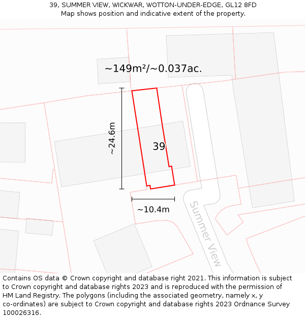 39, SUMMER VIEW, WICKWAR, WOTTON-UNDER-EDGE, GL12 8FD: Plot and title map