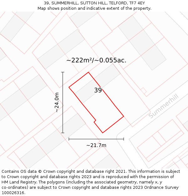 39, SUMMERHILL, SUTTON HILL, TELFORD, TF7 4EY: Plot and title map
