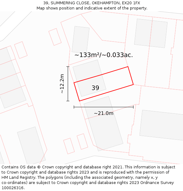 39, SUMMERING CLOSE, OKEHAMPTON, EX20 1FX: Plot and title map