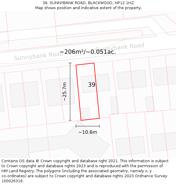 39, SUNNYBANK ROAD, BLACKWOOD, NP12 1HZ: Plot and title map