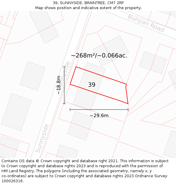 39, SUNNYSIDE, BRAINTREE, CM7 2RP: Plot and title map