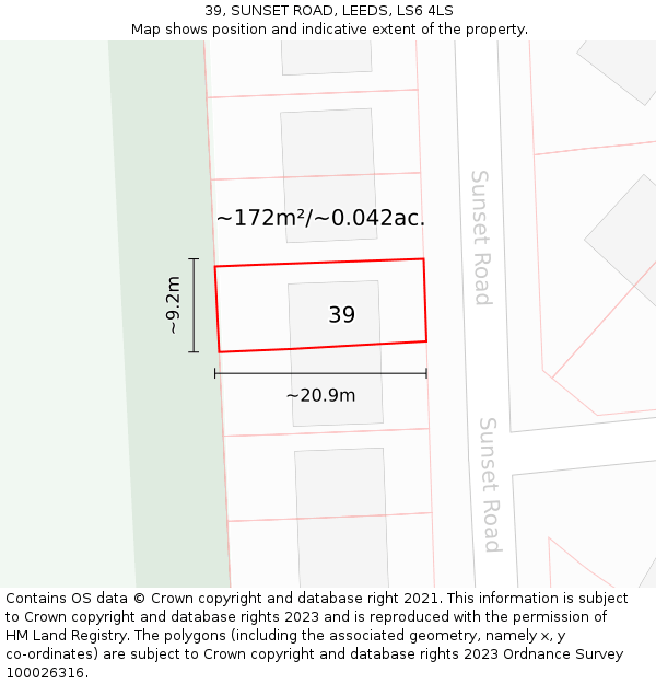 39, SUNSET ROAD, LEEDS, LS6 4LS: Plot and title map