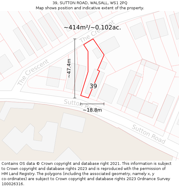 39, SUTTON ROAD, WALSALL, WS1 2PQ: Plot and title map
