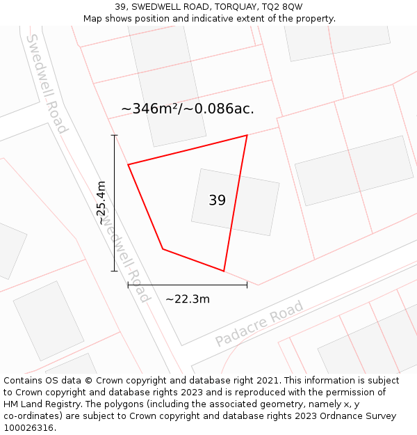 39, SWEDWELL ROAD, TORQUAY, TQ2 8QW: Plot and title map