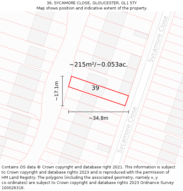 39, SYCAMORE CLOSE, GLOUCESTER, GL1 5TY: Plot and title map