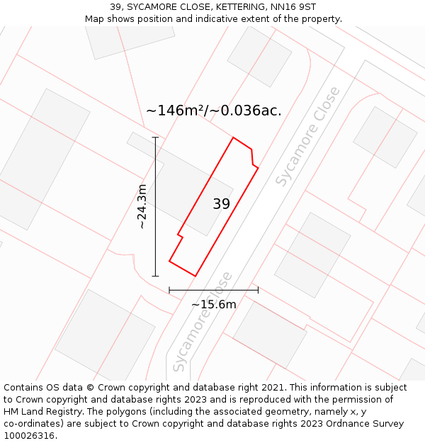 39, SYCAMORE CLOSE, KETTERING, NN16 9ST: Plot and title map
