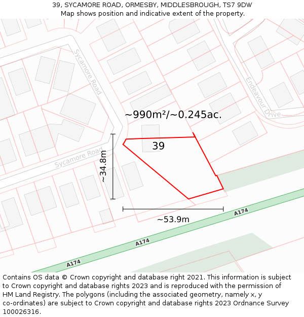 39, SYCAMORE ROAD, ORMESBY, MIDDLESBROUGH, TS7 9DW: Plot and title map