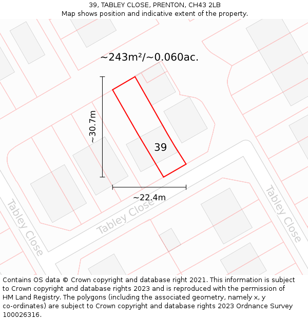 39, TABLEY CLOSE, PRENTON, CH43 2LB: Plot and title map