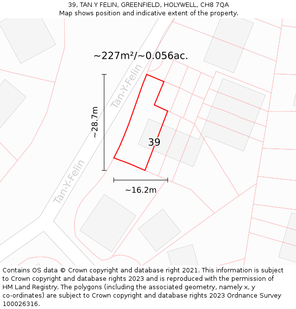 39, TAN Y FELIN, GREENFIELD, HOLYWELL, CH8 7QA: Plot and title map