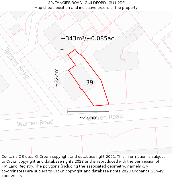 39, TANGIER ROAD, GUILDFORD, GU1 2DF: Plot and title map