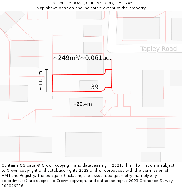 39, TAPLEY ROAD, CHELMSFORD, CM1 4XY: Plot and title map