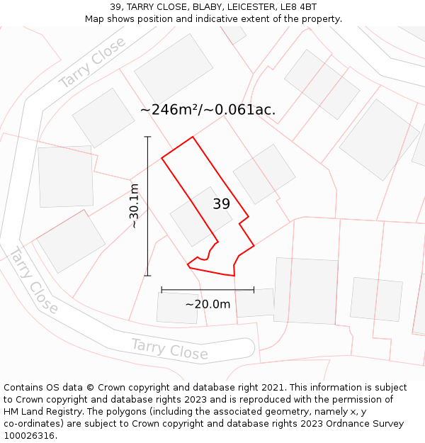 39, TARRY CLOSE, BLABY, LEICESTER, LE8 4BT: Plot and title map