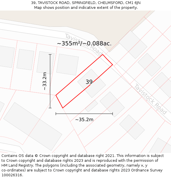 39, TAVISTOCK ROAD, SPRINGFIELD, CHELMSFORD, CM1 6JN: Plot and title map