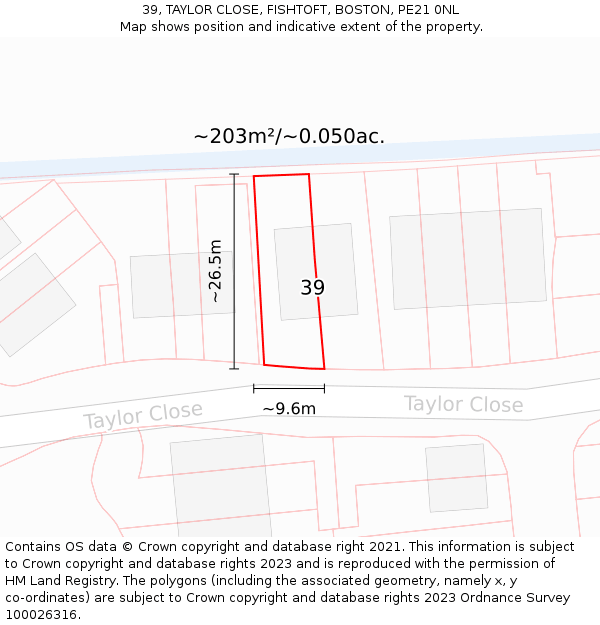 39, TAYLOR CLOSE, FISHTOFT, BOSTON, PE21 0NL: Plot and title map