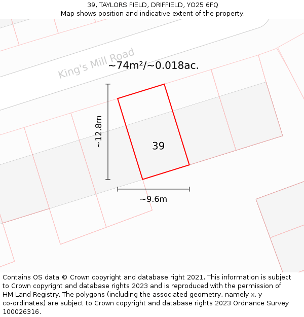 39, TAYLORS FIELD, DRIFFIELD, YO25 6FQ: Plot and title map