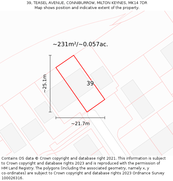 39, TEASEL AVENUE, CONNIBURROW, MILTON KEYNES, MK14 7DR: Plot and title map