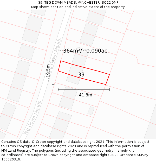39, TEG DOWN MEADS, WINCHESTER, SO22 5NF: Plot and title map