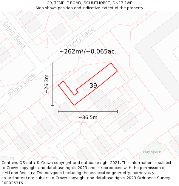 39, TEMPLE ROAD, SCUNTHORPE, DN17 1WE: Plot and title map